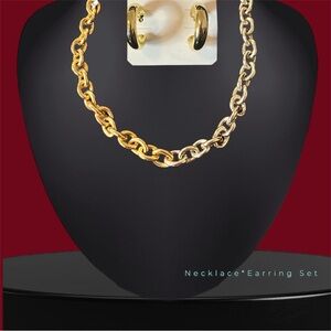 Fashion Gold/Silver Link Necklace with Gold Earrings Set